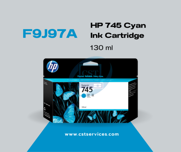 F9J97A  HP 745 130-ml DesignJet Cyan Ink Cartridge 130ML